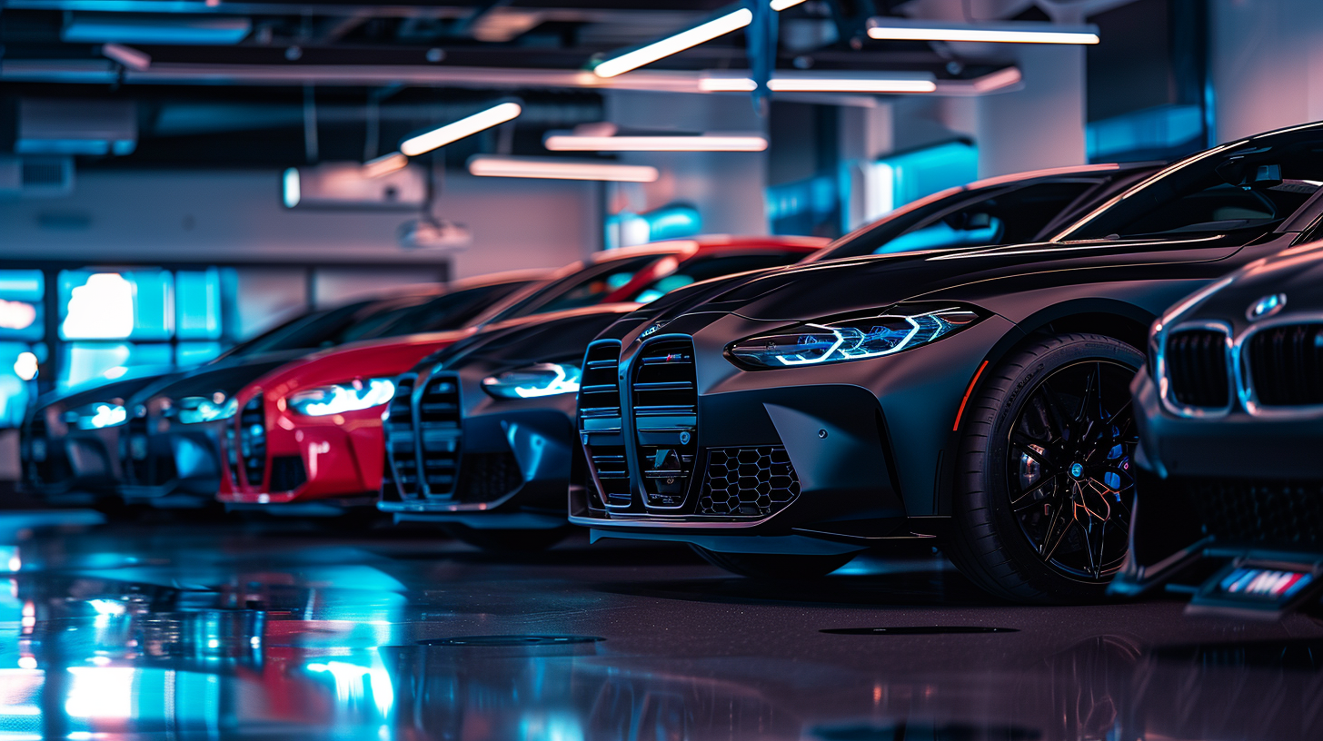 Collection of luxury BMW vehicles at Bavarian Auto Werkz